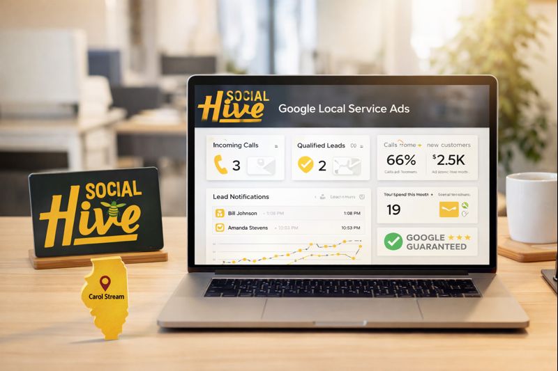 Maximize your local reach in Kane County, IL with Social Hivee's specialized Google Local Service Ads and automation services tailored for small businesses.